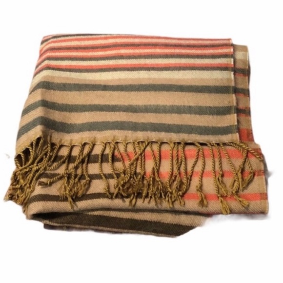 Earth tone striped oversized blanket scarf fringe detail western Navaho cowgirl - Picture 5 of 6